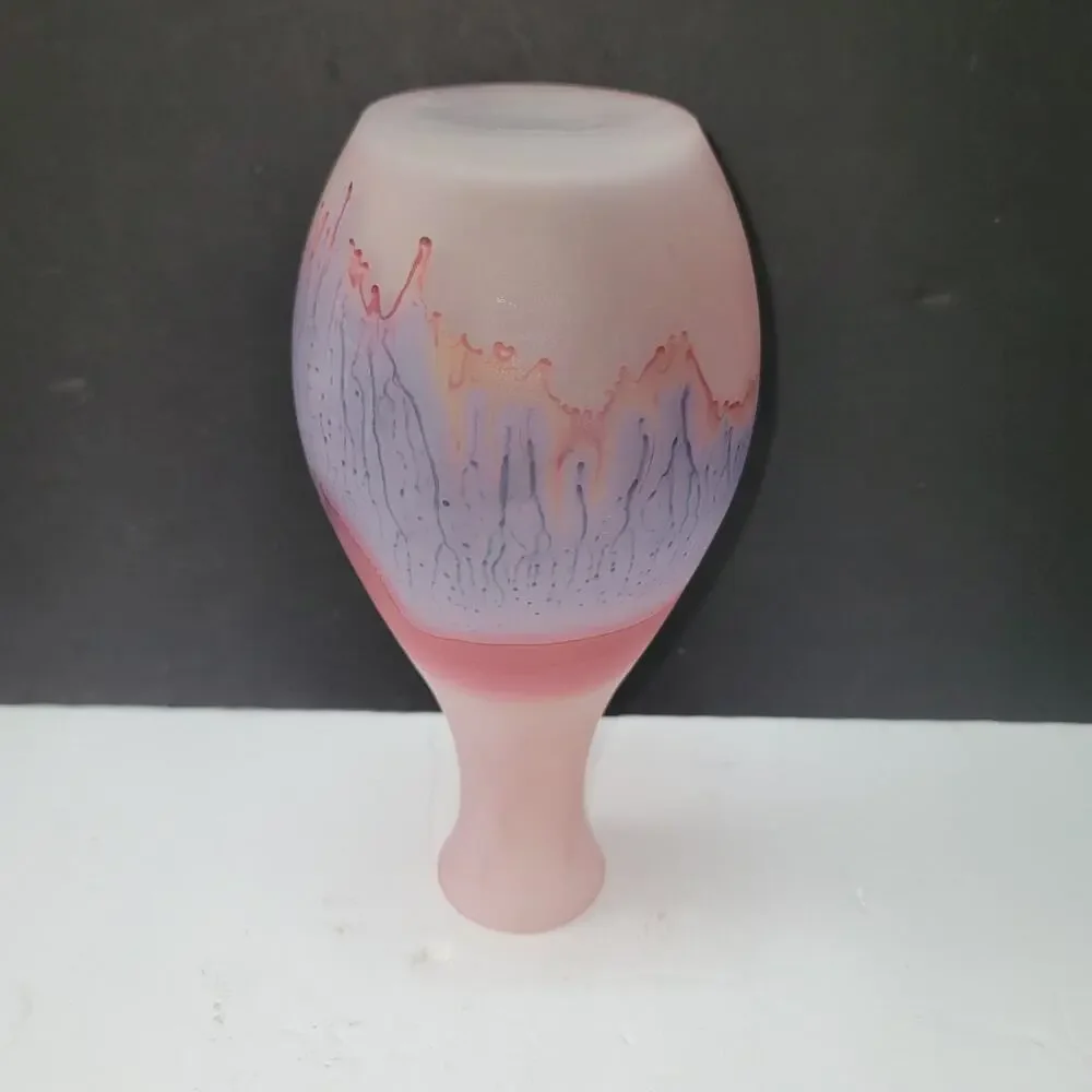 Hebron Glass Wine Decanter Israel Art Glass Pink White East Hand Blown Vase
